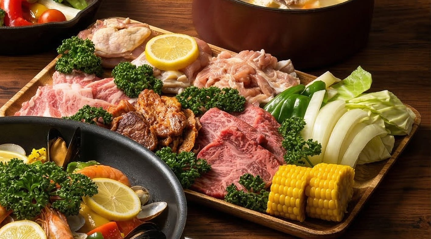 お肉おかわり(地鶏3種・牛肉2種・豚肉1種)